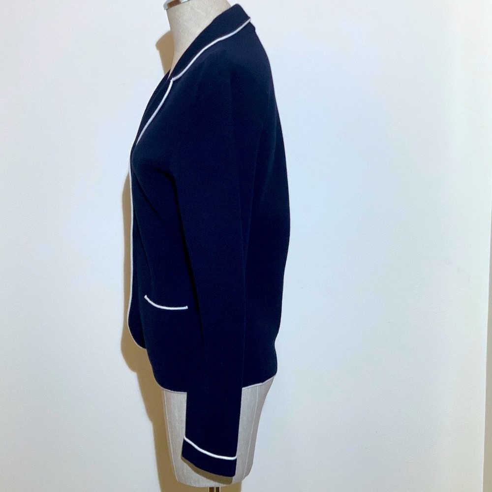 💥EUC💥 Lauren Ralph Lauren Navy Sweater Jacket w/White Piping - Size Small✨✨✨ - Picture 5 of 11
